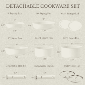 11 pcs kitchen cookware sets with detachable handle